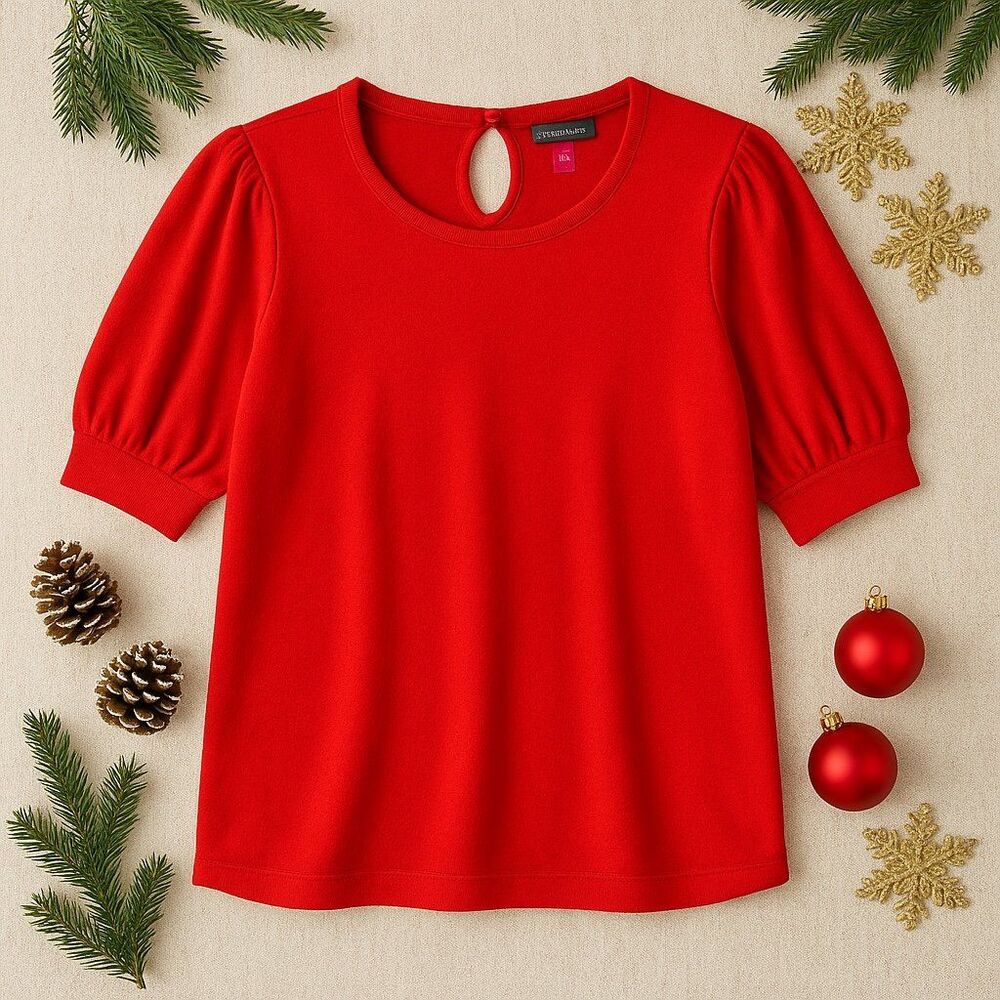 Vince Camuto Red Puff Sleeve Knit Top Juniors XXL